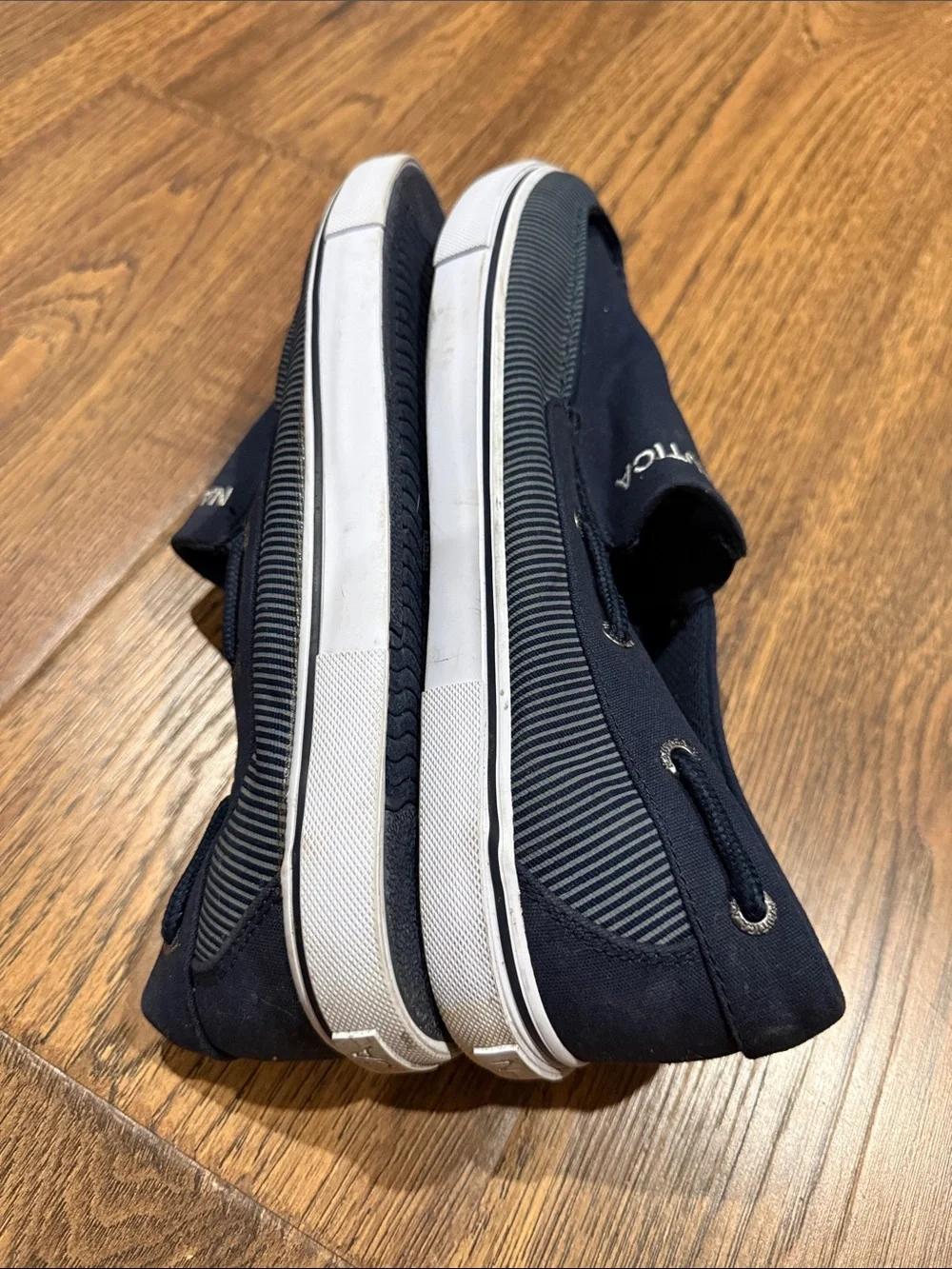 Nautica Men’s Navy Slip-On Canvas Boat Sneakers with White Sole